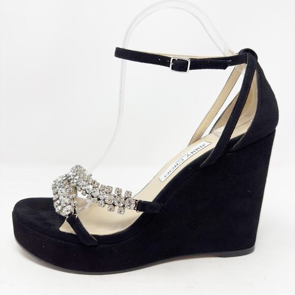 Jimmy Choo Black Suede Bing Wedge Sandals Size 40 - Picture 9 of 11